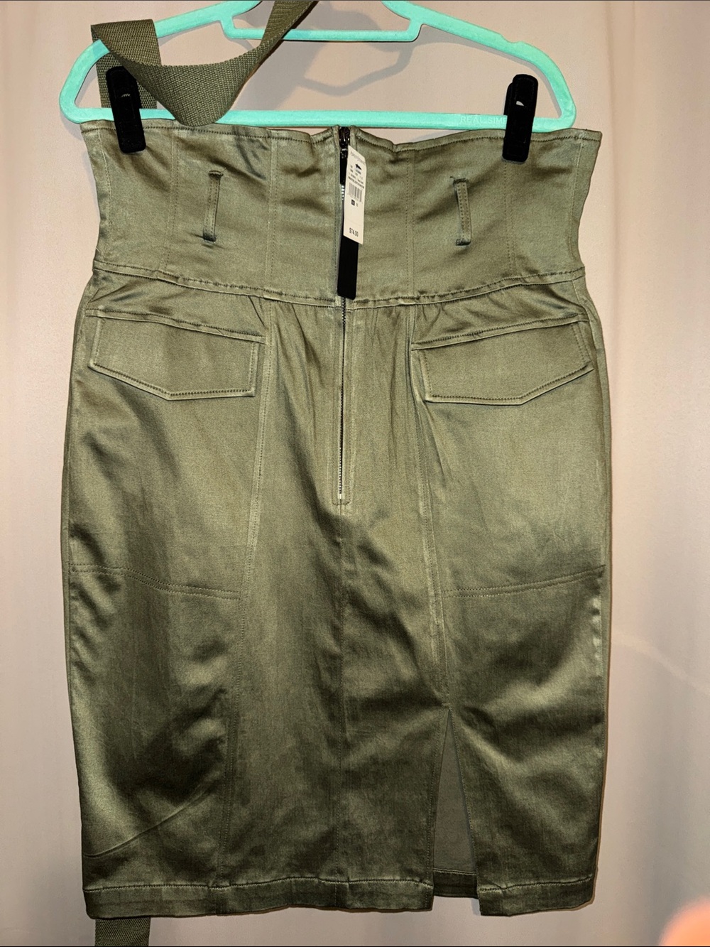 High-Waist Olive Pencil Skirt with Front Zip